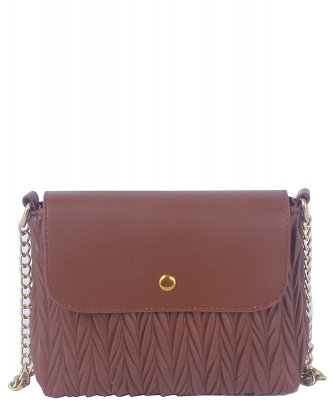 Chevron Pleated Flapover Crossbody Bag CSD018-Z BROWN